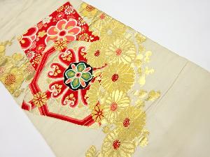 アンティーク　色紙・亀甲・花模様織り出し名古屋帯（着用可）